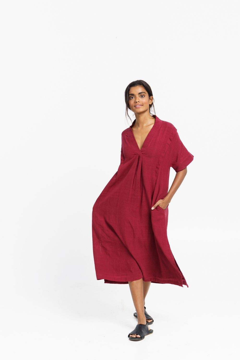 Deep wine organic cotton long dress - Red