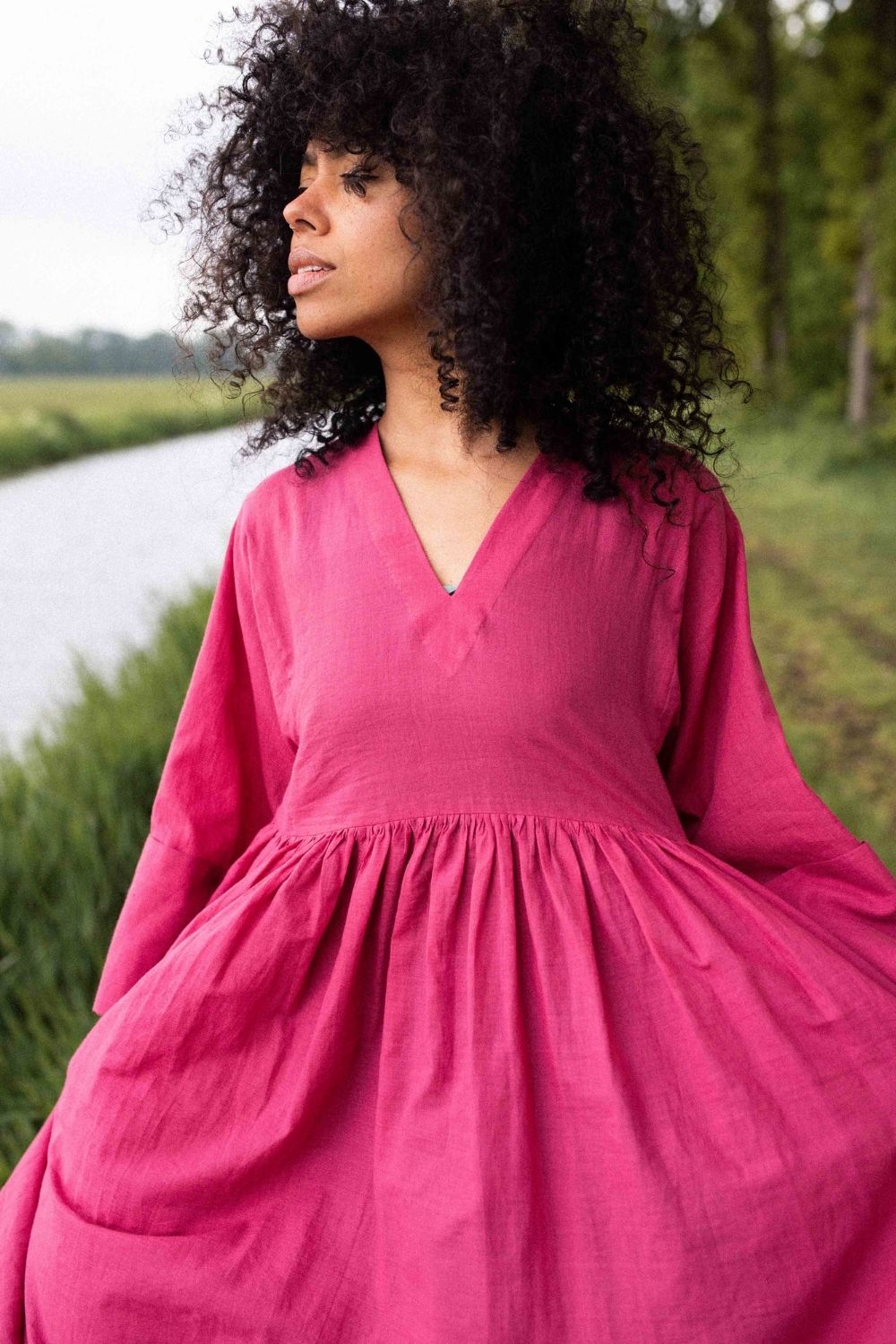 Sorbet pink gathered midi dress - Pink