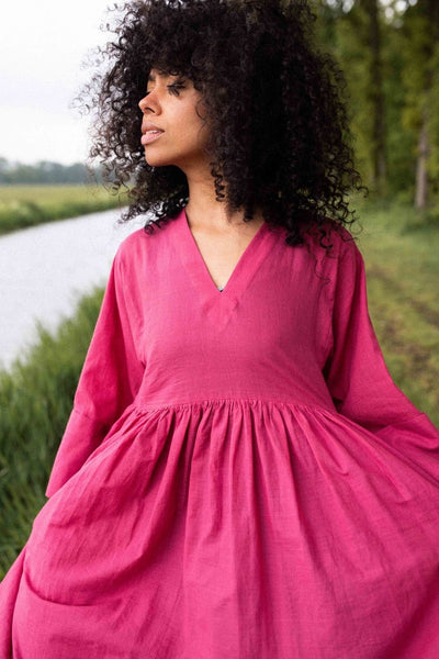 Sorbet pink gathered midi dress - Pink