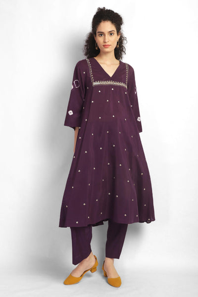 Twirl Bandhani Kurta Co-ord-Purple