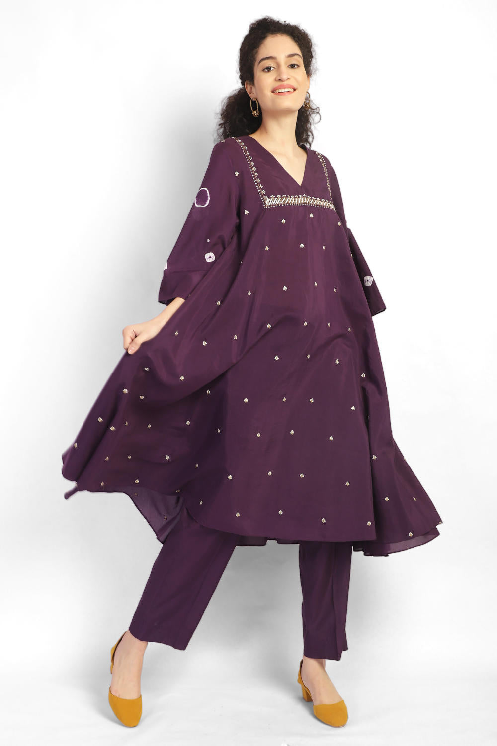Twirl Bandhani Kurta Co-ord-Purple
