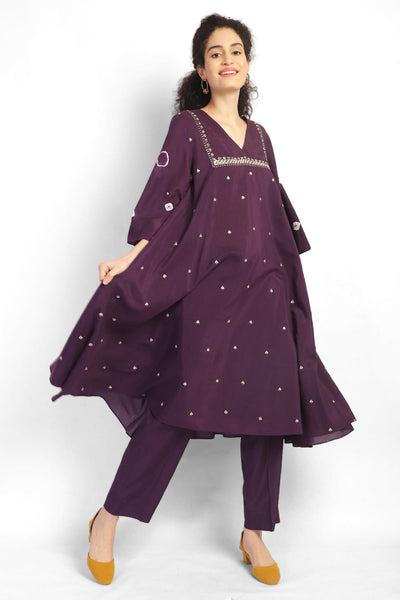 Twirl Bandhani Kurta Co-ord-Purple