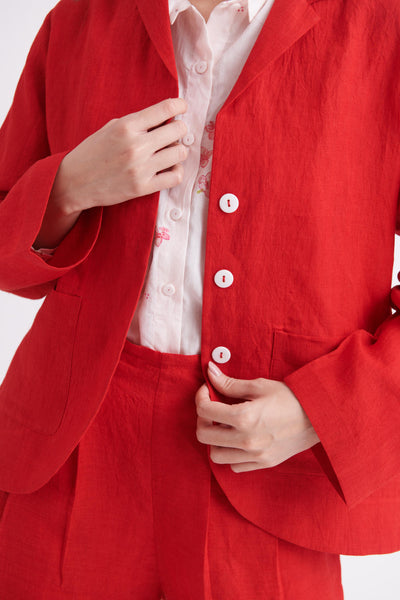 Handwoven Linen Jacket in Red