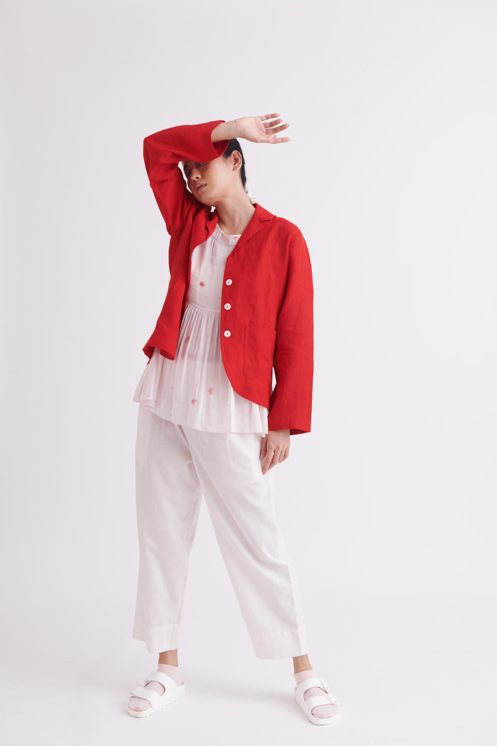 Handwoven Linen Jacket in Red
