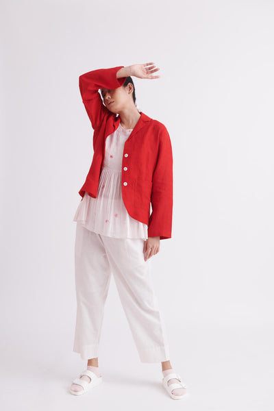 Handwoven Linen Jacket in Red