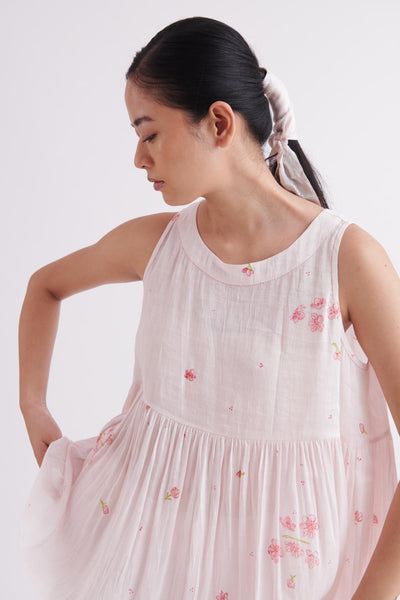Handwoven Sleeveless Top with Block Print Florals
