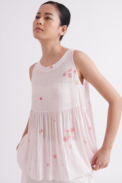Handwoven Sleeveless Top with Block Print Florals