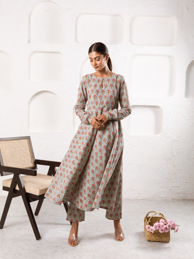 Grey Pansy Kurta Set