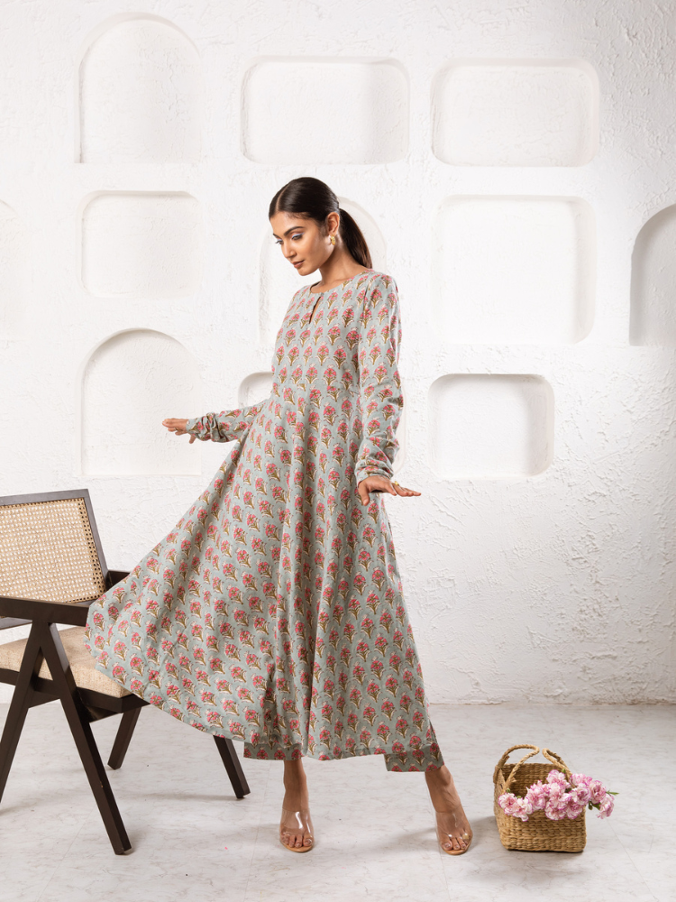 Grey Pansy Kurta Set