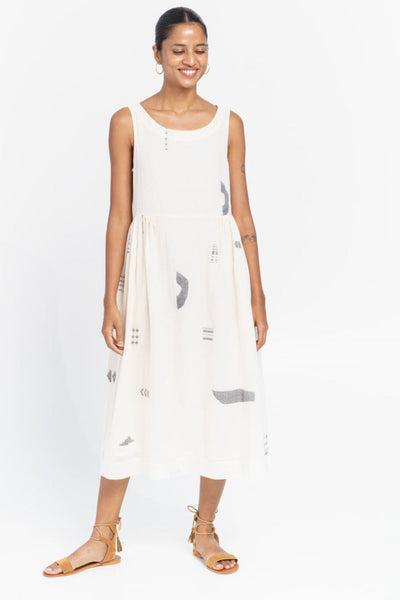 Ivory gathered midi dress