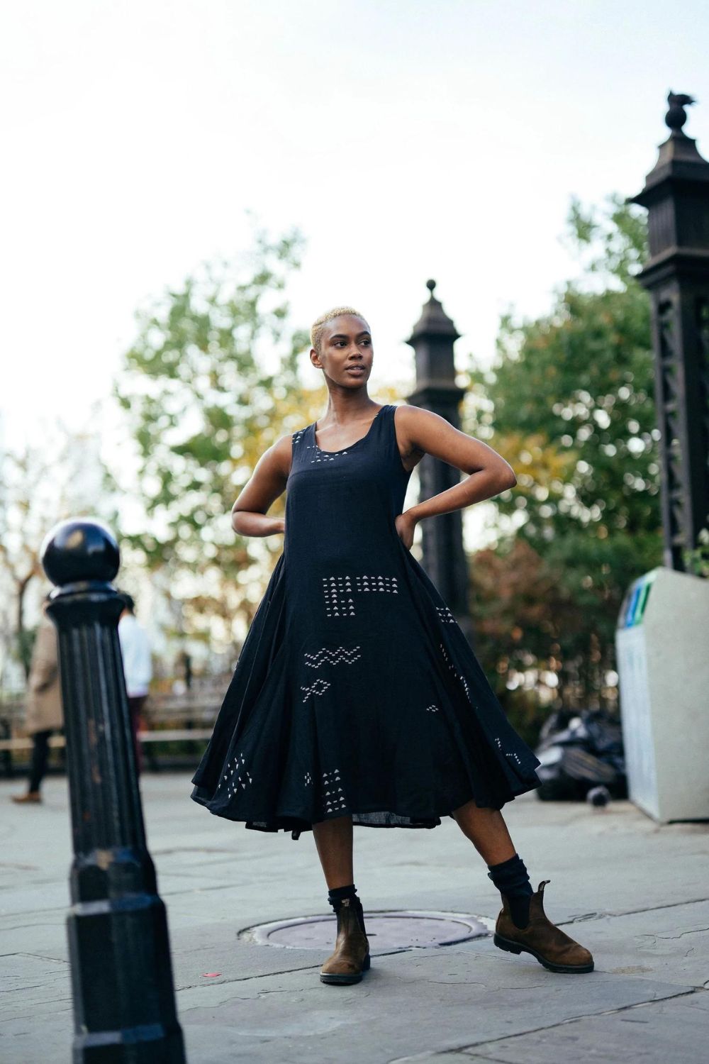 Scoop-neck gathered midi dress