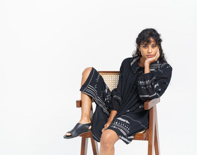 Abstract patterned oversized shirt dress