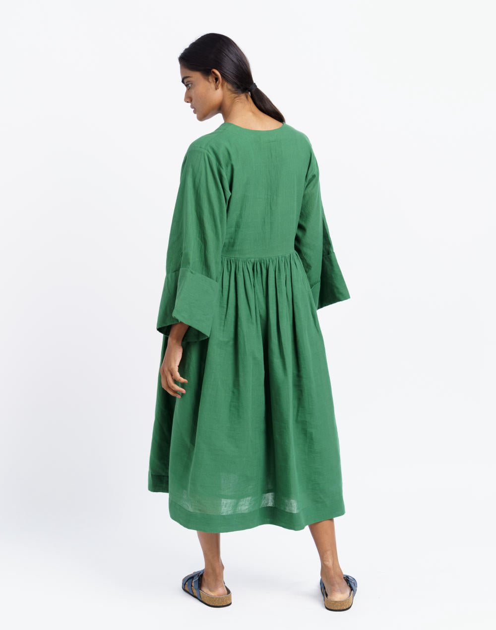 Basil green gathered midi dress - Basil Green