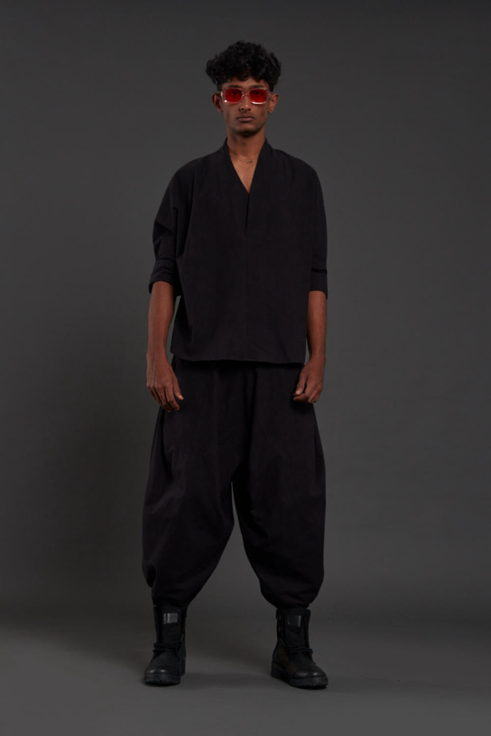 Black Overlap Shirt & Baggy Pants