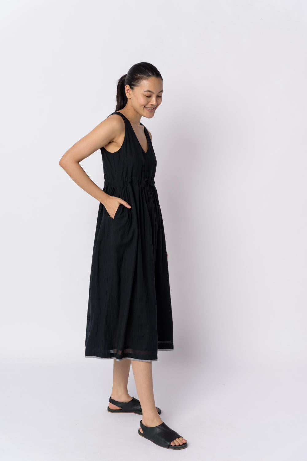 Black front tie - up dress - Black