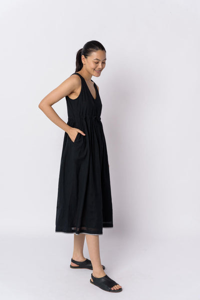 Black front tie - up dress - Black