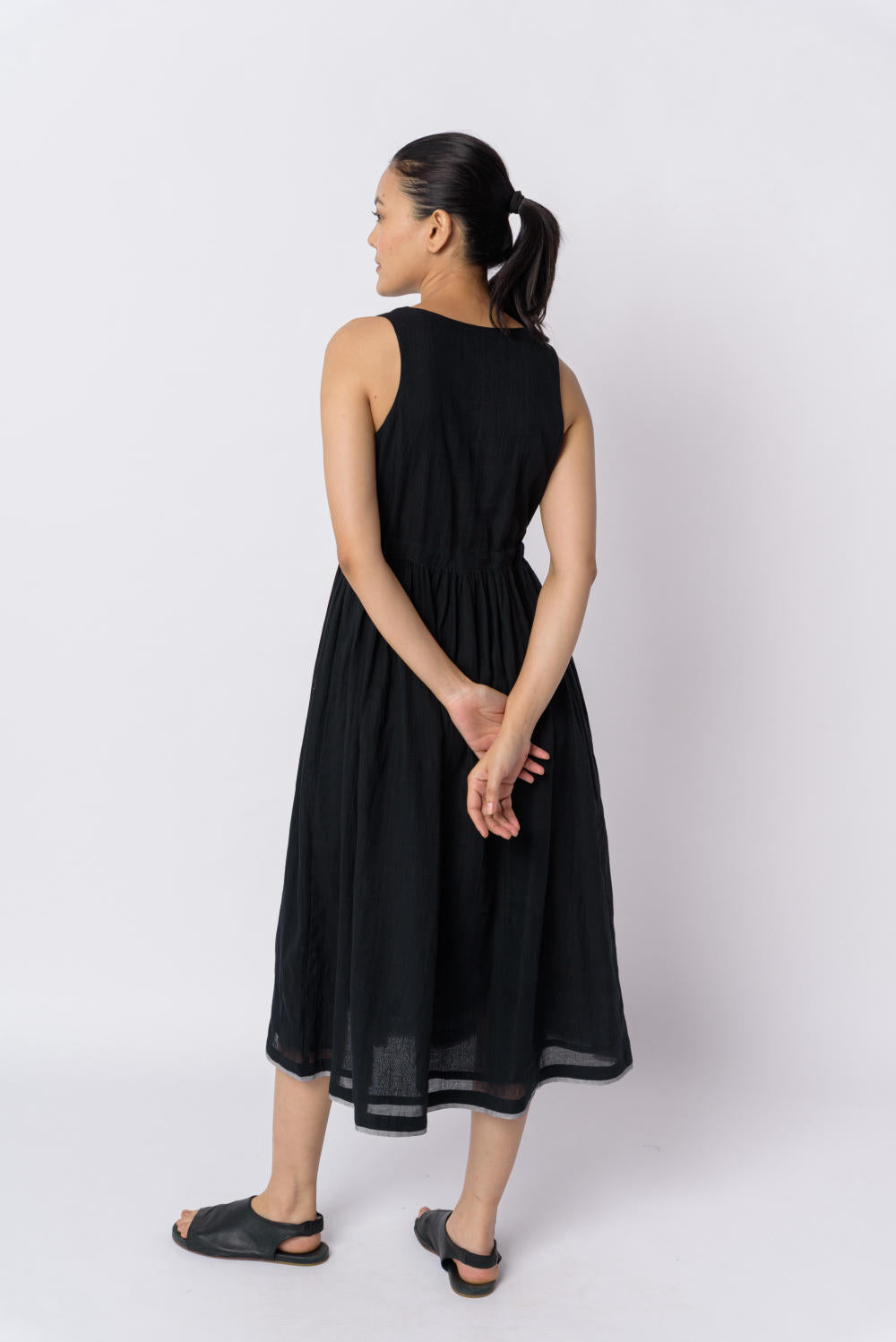 Black front tie - up dress - Black