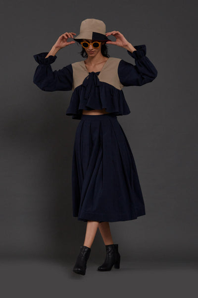 Navy Blue & Beige Bow Set