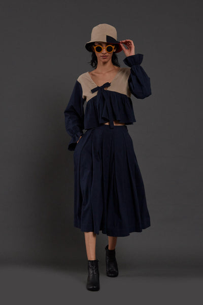 Navy Blue & Beige Bow Set