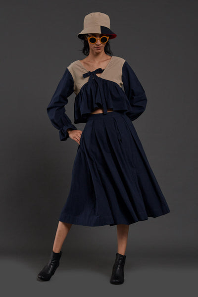 Navy Blue & Beige Bow Set