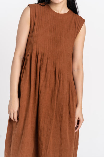 Bombay brown pleated organic cotton dress