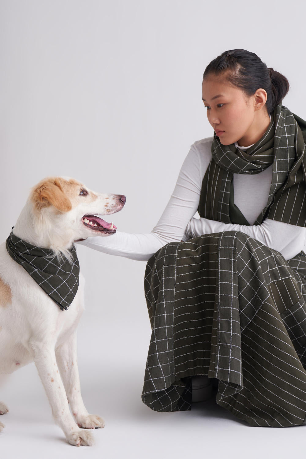 Applique scarf - Olive Stripe/check