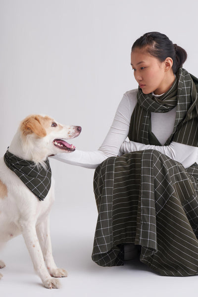Applique scarf - Olive Stripe/check