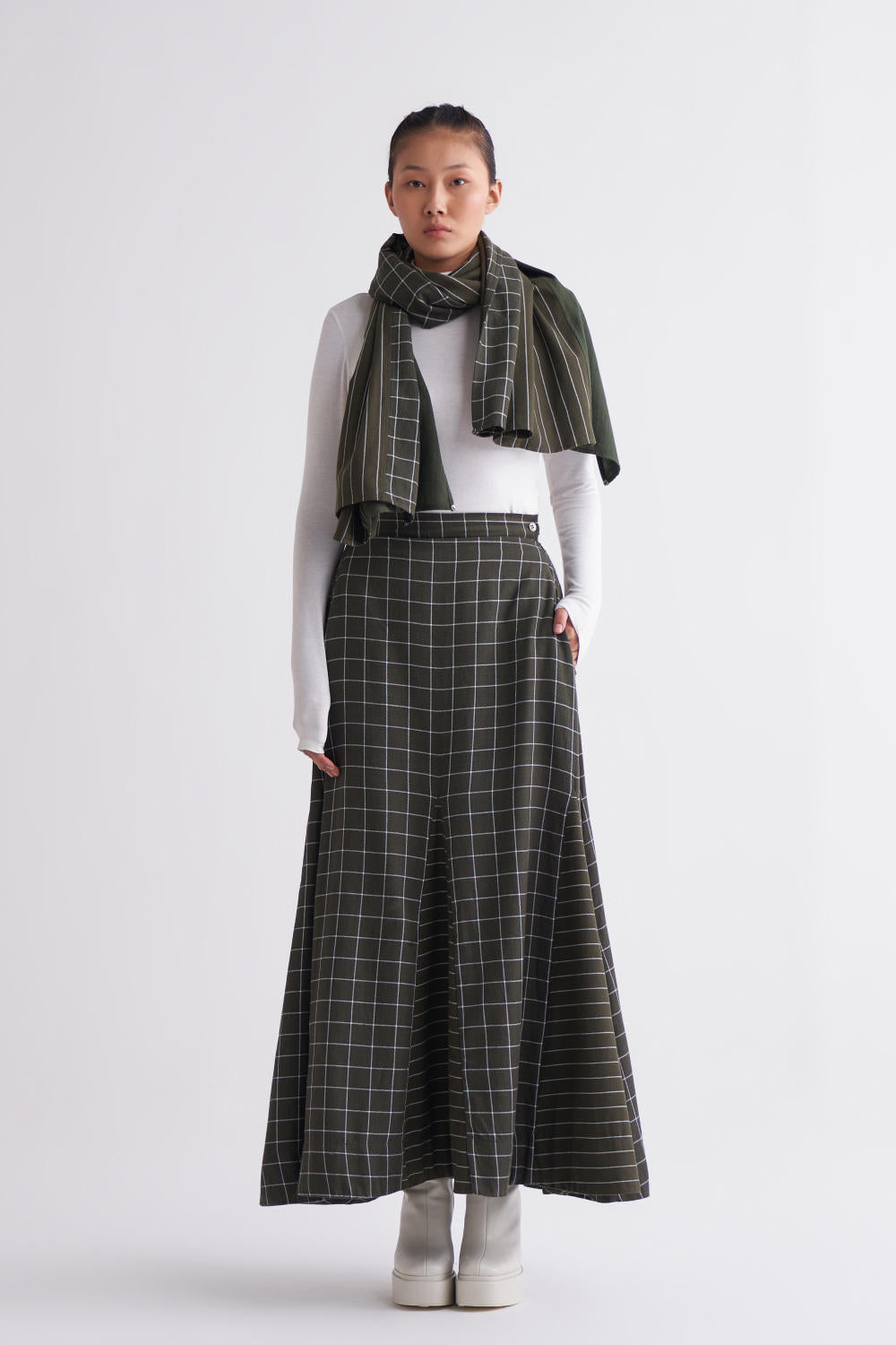 Applique scarf - Olive Stripe/check