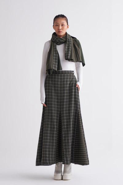 Applique scarf - Olive Stripe/check