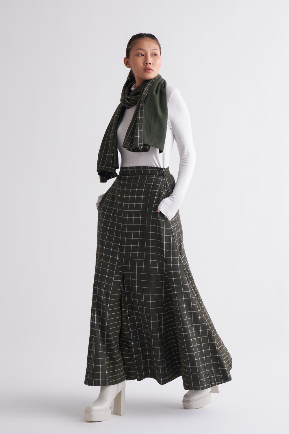 Applique scarf - Olive Stripe/check