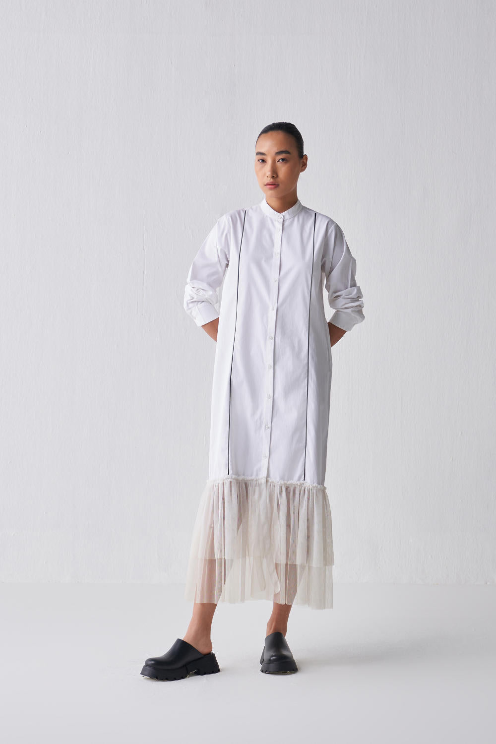 GATHERED HEM SHIRT DRESS