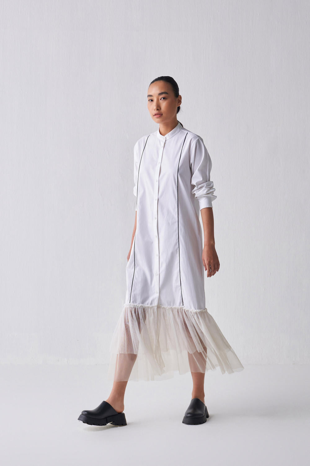 GATHERED HEM SHIRT DRESS