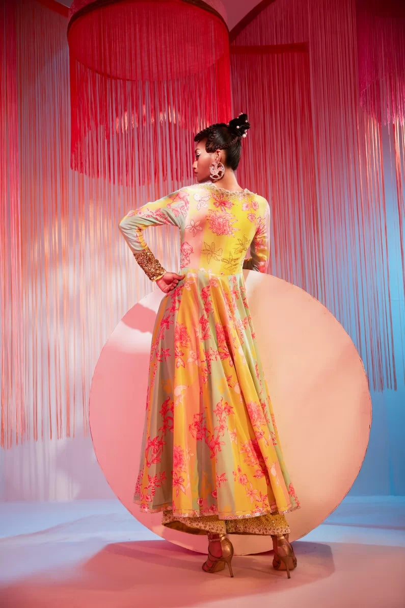 LIME YELLOW ORCHID ANARKALI SET