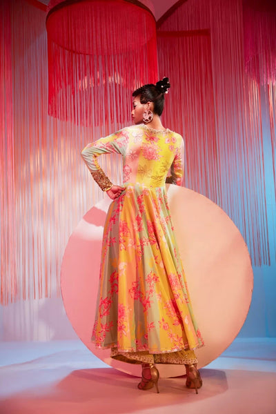 LIME YELLOW ORCHID ANARKALI SET