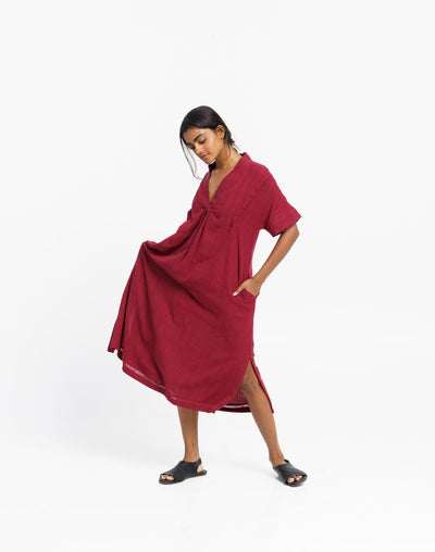 Deep wine organic cotton long dress - Red