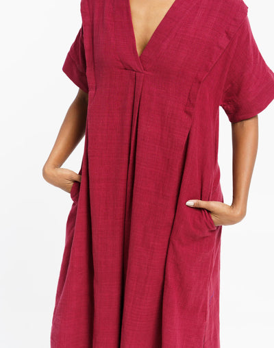 Deep wine organic cotton long dress - Red