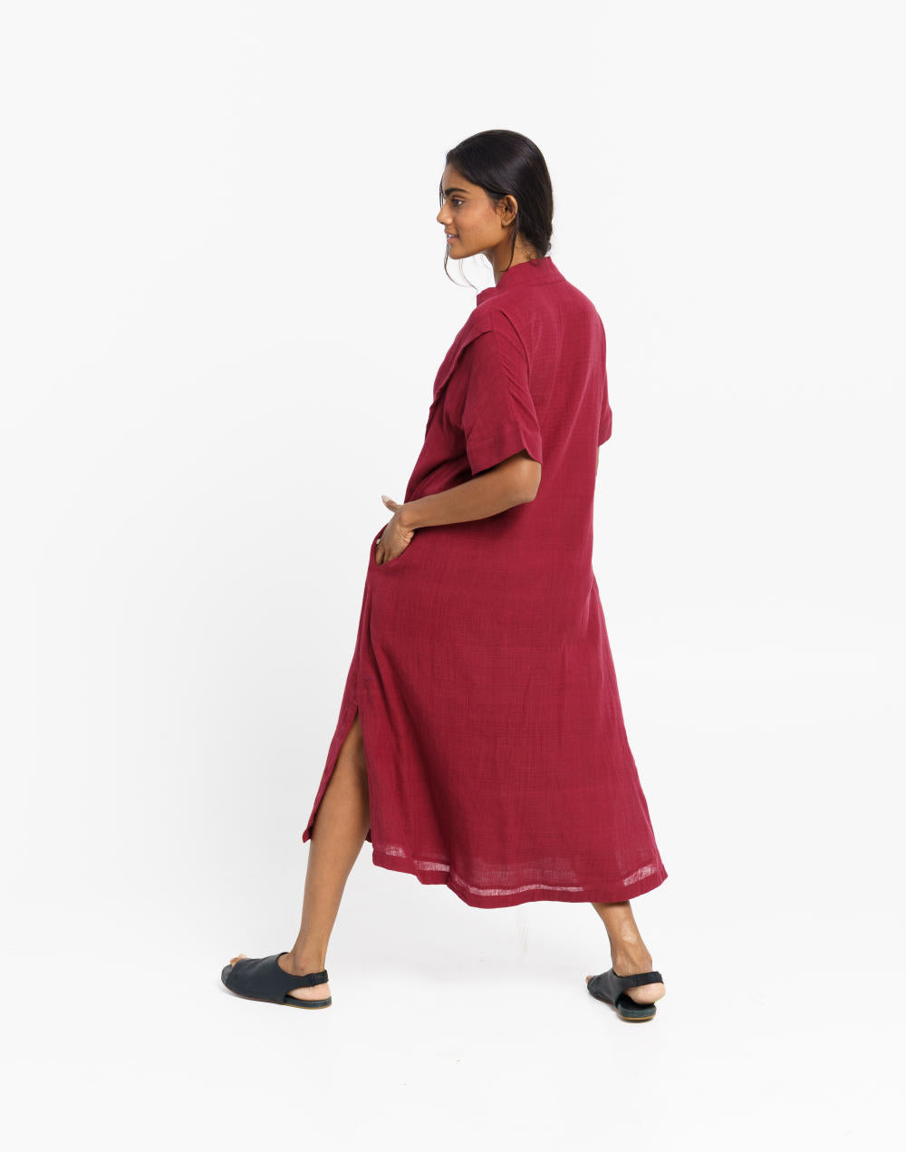 Deep wine organic cotton long dress - Red