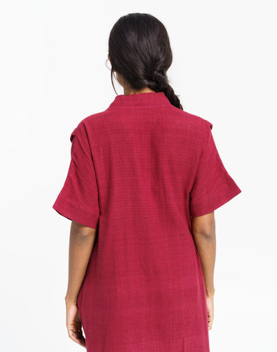 Deep wine organic cotton long dress - Red