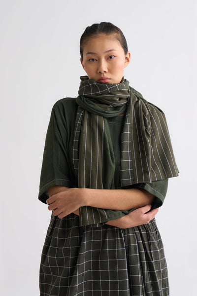 Applique scarf - Olive Stripe/check