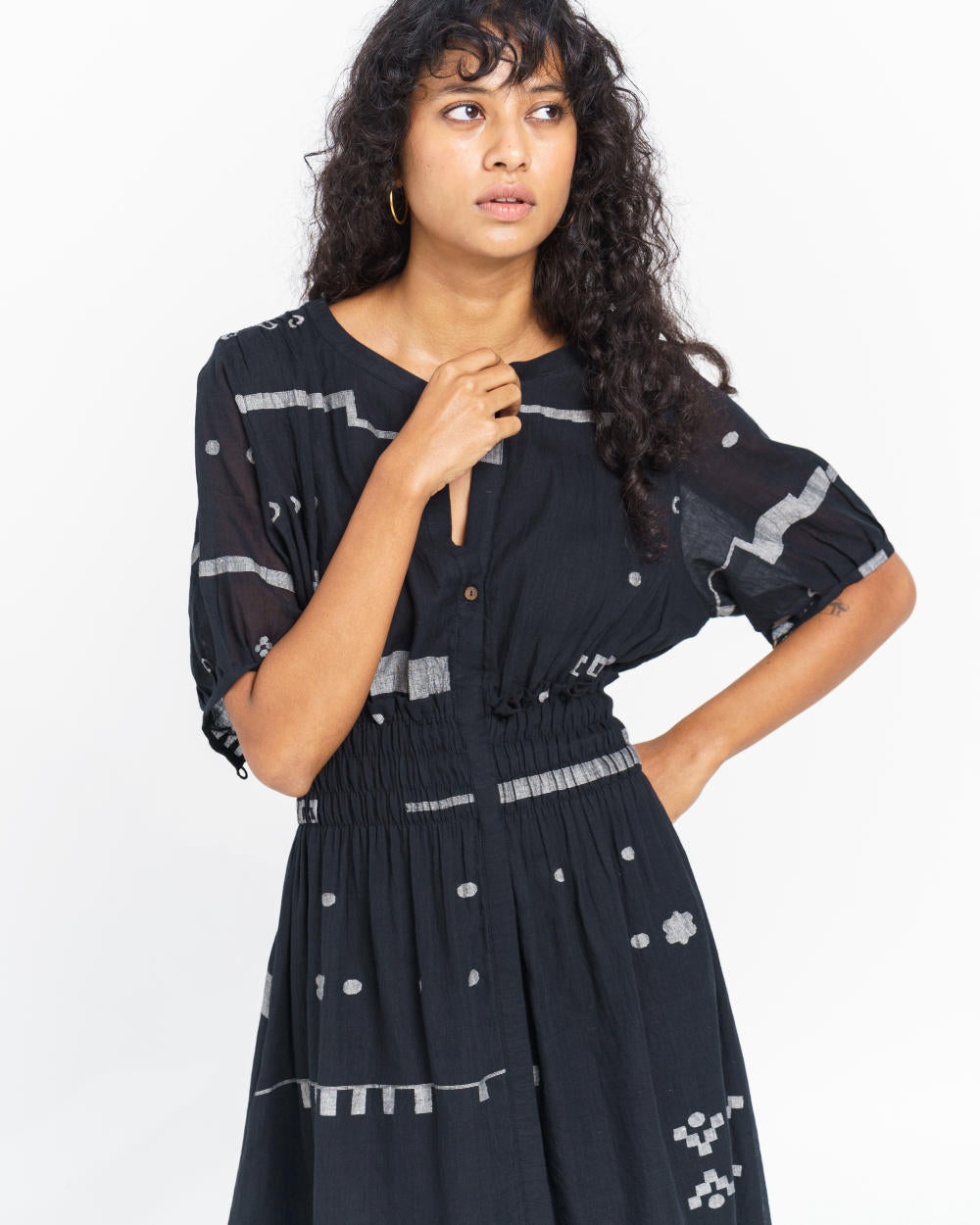 Elasticated waist midi dress