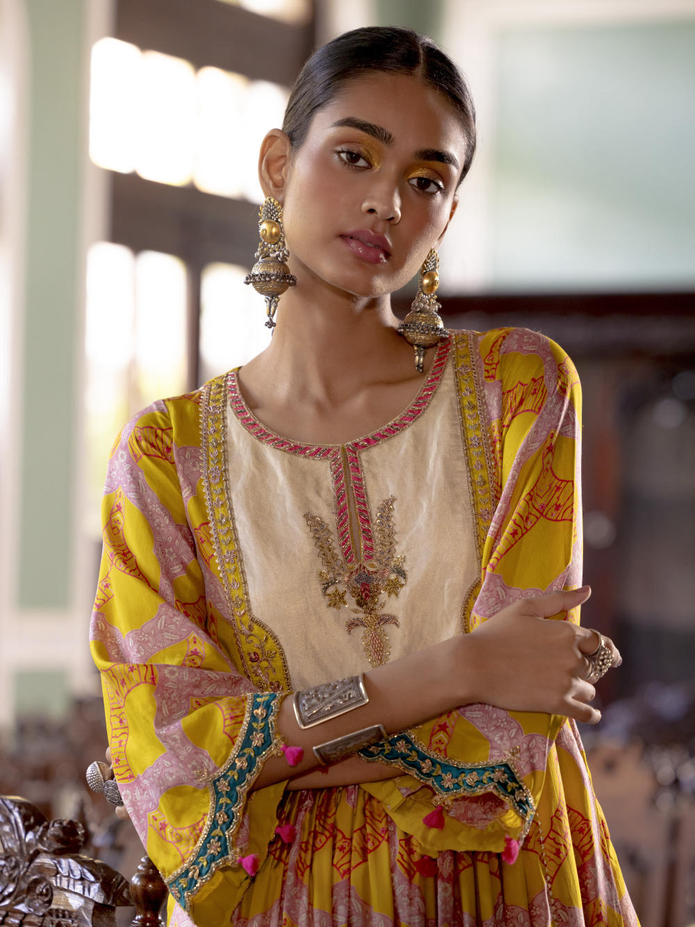 Fariba Lime Yellow Ivory Yoke Kurta Set