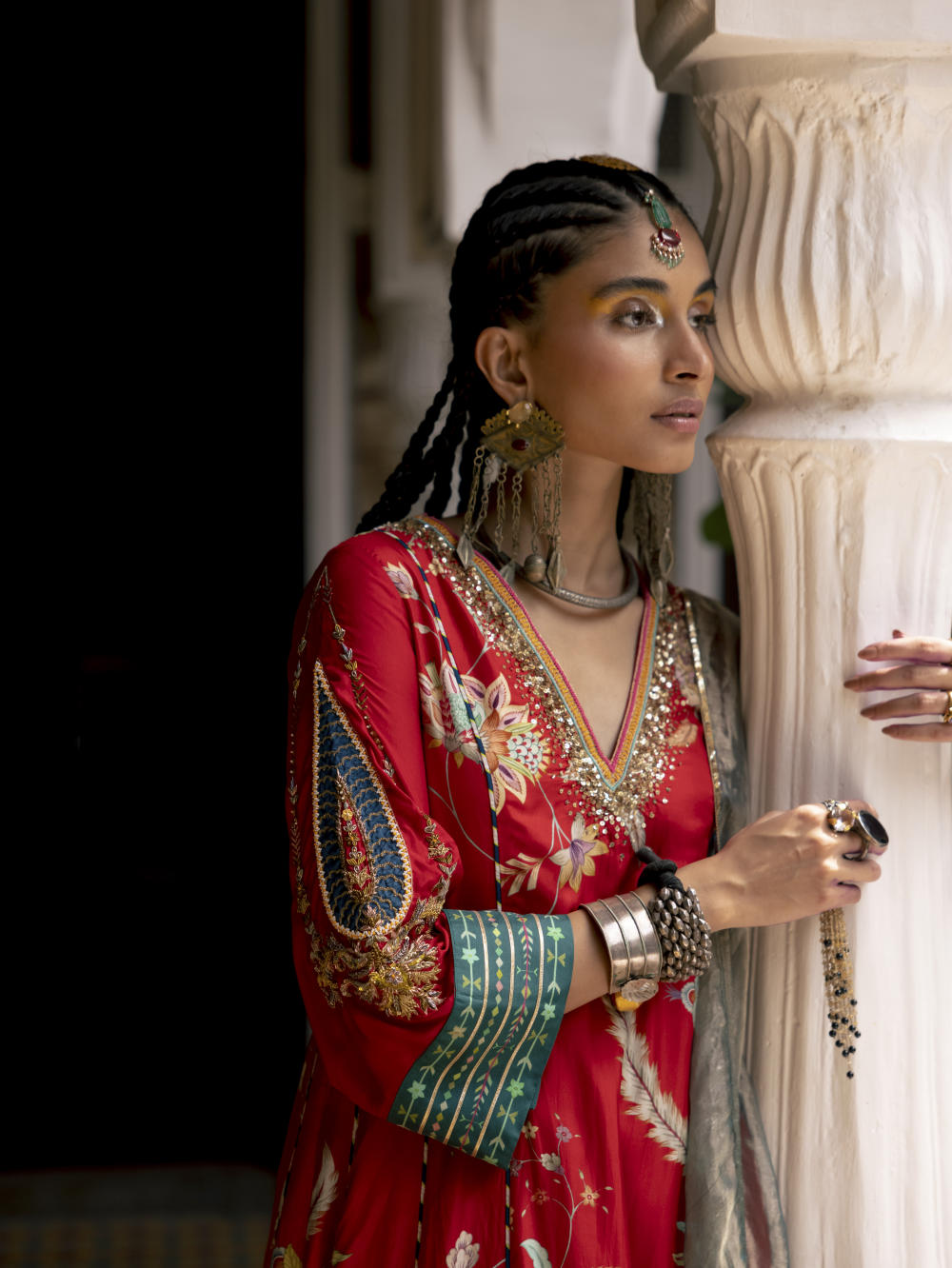 Fariba Red Printed Side Kali Kurta Set