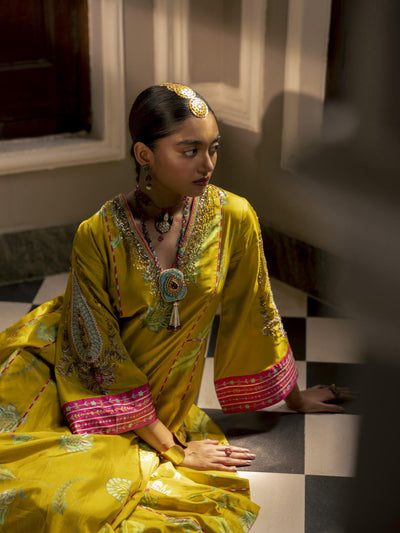 Fariba Lime Yellow Printed Side Kali Kurta Set