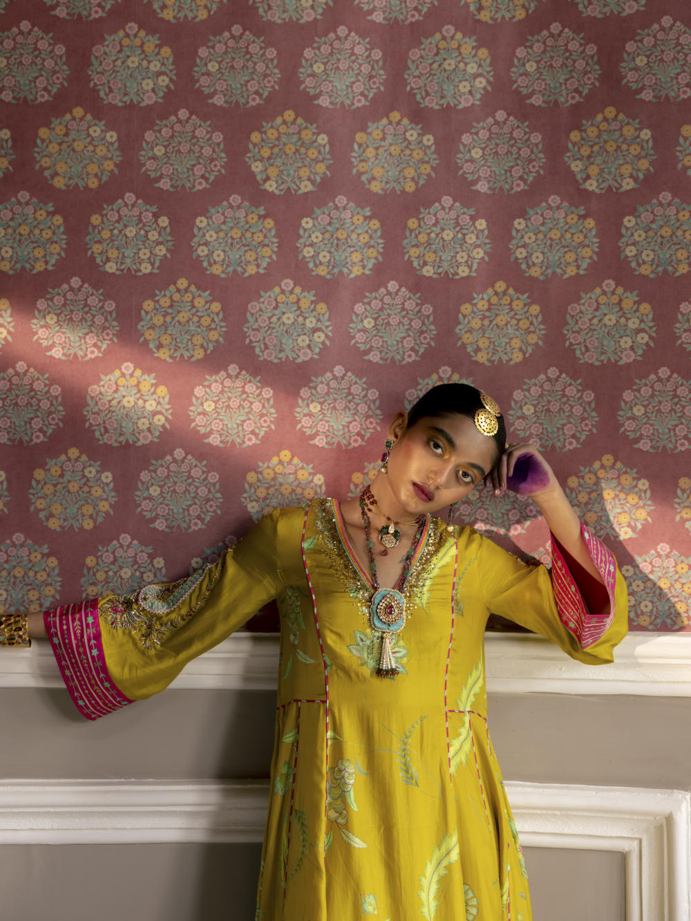 Fariba Lime Yellow Printed Side Kali Kurta Set