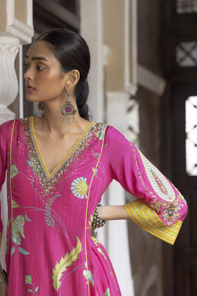 Fariba Hot Pink Printed Side Kali Kurta Set