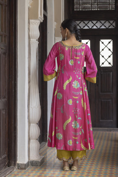 Fariba Hot Pink Printed Side Kali Kurta Set