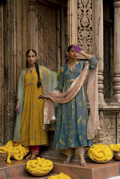Fariba Moonlight Blue Printed Back Yoke Kurta Set