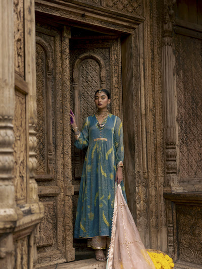 Fariba Moonlight Blue Printed Back Yoke Kurta Set