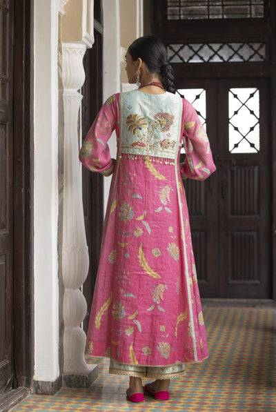 Fariba Pink Printed Back Yoke Kurta Set