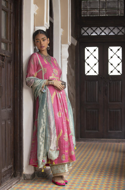 Fariba Pink Printed Back Yoke Kurta Set